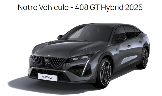 Nous travaillons avec un véhicule neuf. 408 GT hybride.